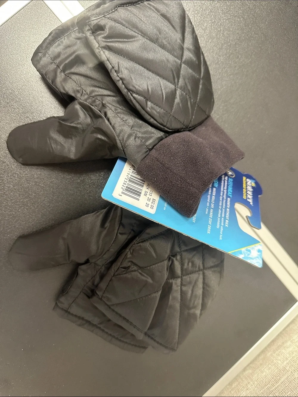 Isotoner Black Quilted Convertible Mittens with Grip Patch